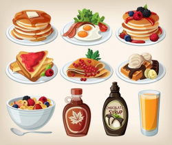 XOO Plate :: Cartoon Breakfast Food Items Vector Set - Various ...