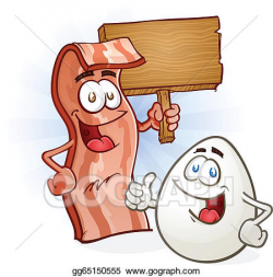 Vector Stock - Bacon and egg with sign cartoon. Stock Clip Art ...
