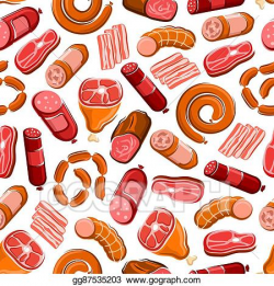 Vector Illustration - Meat, sausages, bacon, ham seamless pattern ...