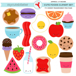 Cute Foods Clipart Set - clip art set of kawaii food, egg, bacon ...