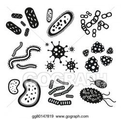 Vector Art - Bacteria virus black and white icons set ...
