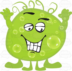 Green Blob Germ With Smiling Face And Hands In Air