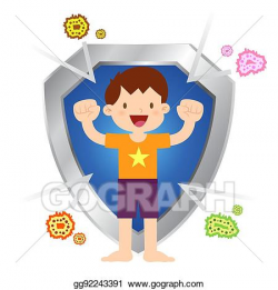 Vector Illustration - Healthy little boy immune to virus and ...