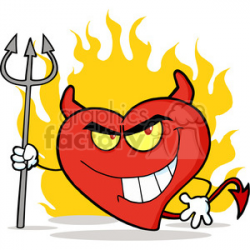 102564-Cartoon-Clipart-Bad-Devil-Heart-Character-With-A-Trident clipart.  Royalty-free clipart # 384015