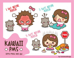 Kawaii girl clipart, PMS clipart, period clipart, cute girl clip art ...