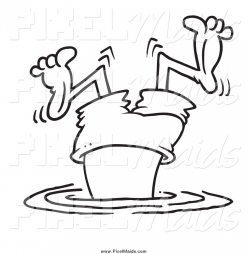 Clipart of a Black and White Bad Diver Wiggling His Legs by toonaday ...
