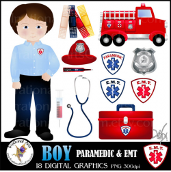 INSTANT DOWNLOAD Boy Paramedic EMT 18 digital graphics clip