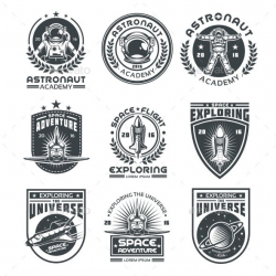 Set of Vector Icons Space | Badge logo, Spaceship and Badges