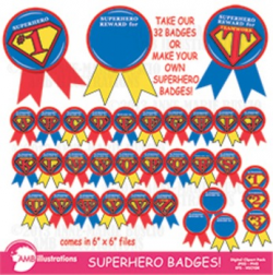 Superhero Clipart, Awards, Rewards and Superhero Badges! AMB-115