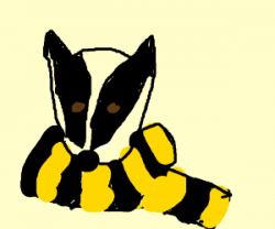Badger wearing Hufflepuff scarf! - drawing by CherryJazz