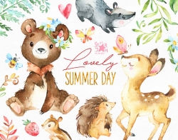 Lovely Summer Day. Forest animals clip art, watercolor, chipmunk ...
