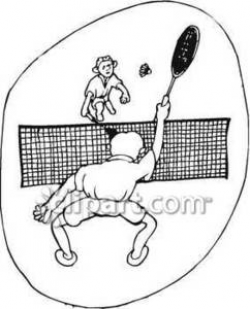Two People Playing Badminton Royalty Free Clipart Picture