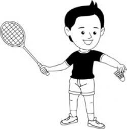 Black White Boy Playing Badminton Clipart | Clipart Station