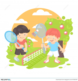Boys Playing Badminton Illustration 47292250 - Megapixl
