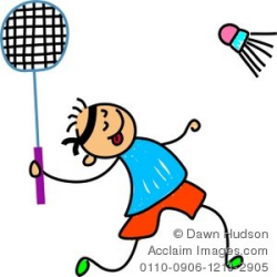Clipart Illustration of a Little Boy Playing Badminton