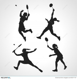 Silhouettes Of Women Professional Badminton Players. Vector Set ...