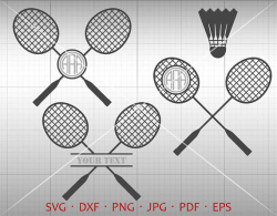 Badminton Racket SVG, Shuttlecock Monogram Frame with Circle Font ...