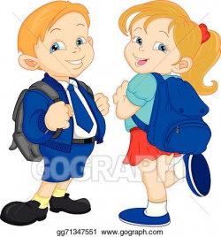 Vector Illustration - School boy and girl with bag. EPS Clipart ...