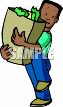 A Boy Carrying a Bag of Groceries - Royalty Free Clipart Picture