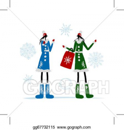 Vector Illustration - Girls in winter coat with shopping bag for ...