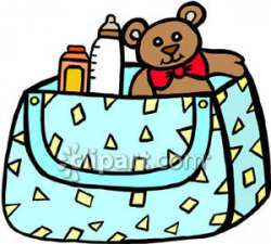 A Diaper Bag with a Teddy Bear and Bottle Royalty Free Clipart Picture
