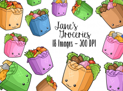 Kawaii Grocery Bags Clipart ~ Illustrations ~ Creative Market