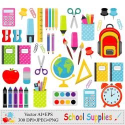 School Supplies Clip Art, Back to School Graphics, Stationery ...