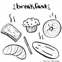 breakfast black and white illustrations bagels,croissants ...