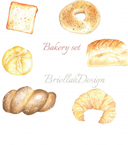 Bakery Clip art,Bread,Bakery Elements, Watercolor Bakery Collection ...