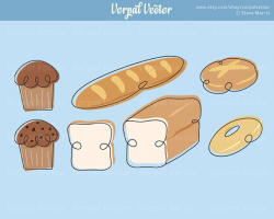 Whimsical Bakery Clipart Bread Muffins Roll Bagel Clip Art - Instant ...