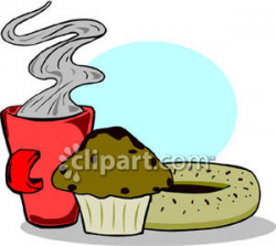 Hot Coffee, a Bagel and a Muffin - Royalty Free Clipart Picture