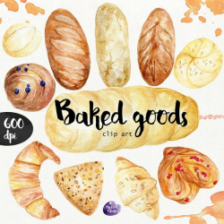Watercolor Baked goods clipart 600 dpi PNG food collection