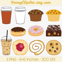 Cafe Clip Art, Digital Food Clipart, Bakery Clip Art, Iced Coffee ...