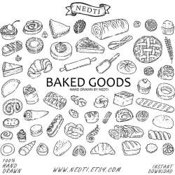 60 Pastry Doodle Clipart Elements, Baked Goods Clip art, Bakery ...