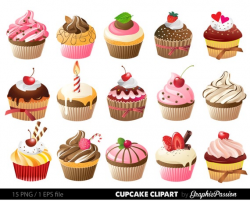 Cupcakes clipart digital cupcake clip art cupcake digital illustration  cupcake Vector birthday cakes bakery sweets frosting chocolate