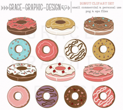 Donut CLIPART, Food Clipart, Donut clipart, Baking clipart, hand drawn  digital illustrations, instant download eps COFFEE clipart set