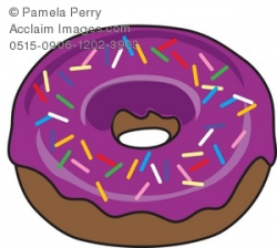 Clip Art Illustration of a Berry Flavored Donut With Sprinkles
