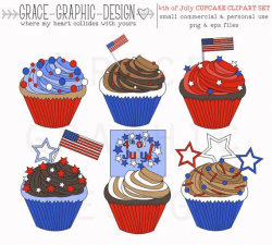 CUPCAKE CLIPART, 4th of July VECTOR cupcake Holiday Clipart set ...