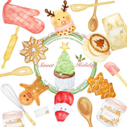 Watercolor Christmas Sweet Holiday Desert Clipart, Yummy Tasty Treat ...
