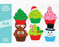 Christmas Clip Art, Cupcakes Clipart, Holiday Cupcakes Clip Art -  Commercial Use, Instant Download