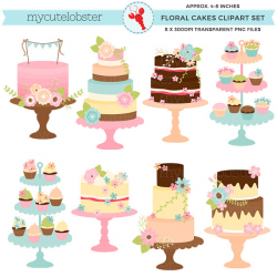 Floral Vintage Cakes Clipart Set cakes with flowers