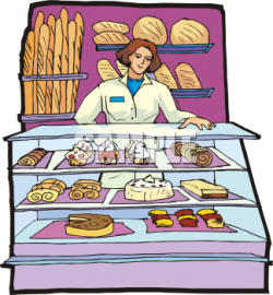 Clip Art of a Baker Standing Behind a Dessert Display - foodclipart.com