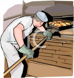 Clip Art Image: A Baker Putting Rolls Into the Oven