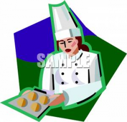 A Baker Putting Rolls Into an Oven - Royalty Free Clipart Picture