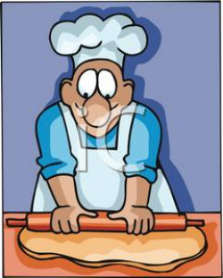 Cartoon of a Baker Rolling Dough - Royalty Free Clipart Picture