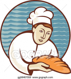 Clipart - Baker chef with loaf of bread retro. Stock Illustration ...