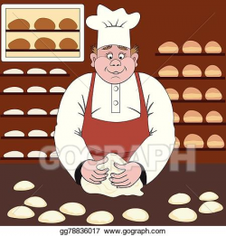 Vector Clipart - Baker makes the bread or buns in a bakery ...