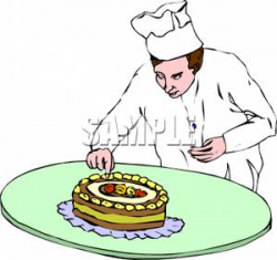 A Baker Decorating a Cake - Royalty Free Clipart Picture