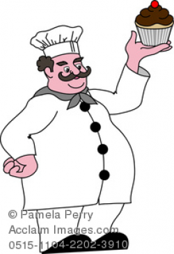 Clip Art Image of a Fat Baker Holding a Cupcake