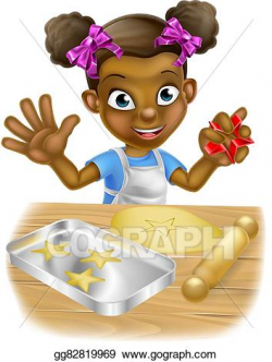 Vector Stock - Cartoon little girl chef cooking. Clipart ...